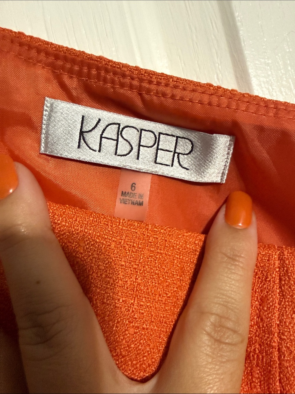 Kasper Orange Open-Front Textured Skirt Suit - Picture 11 of 12